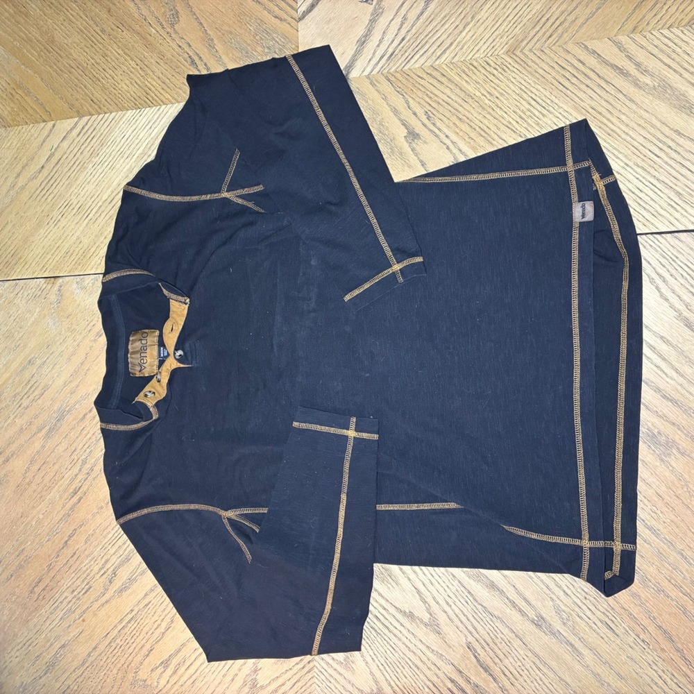 Venado Mens Long Sleeve Henley Shirt Black Contrast Stitching Size Medium